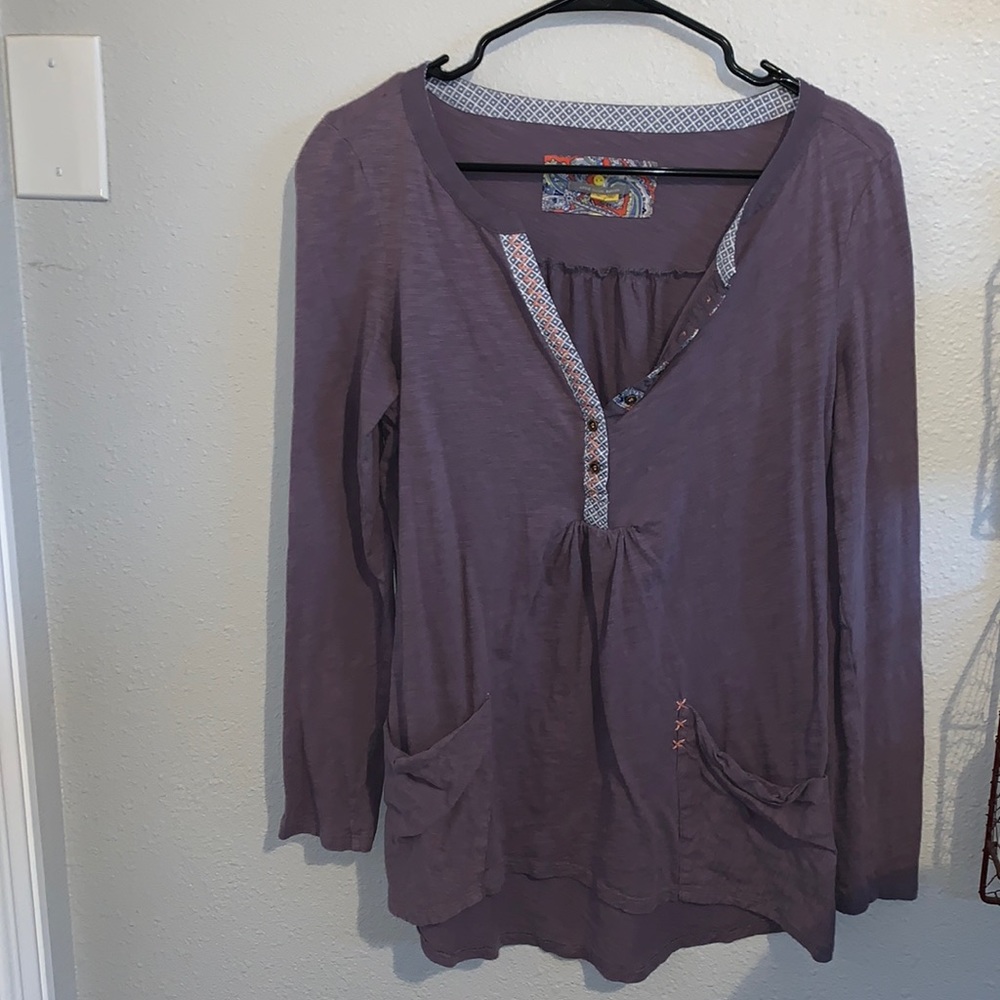 Little Yellow Button Long Sleeve Purple Henley